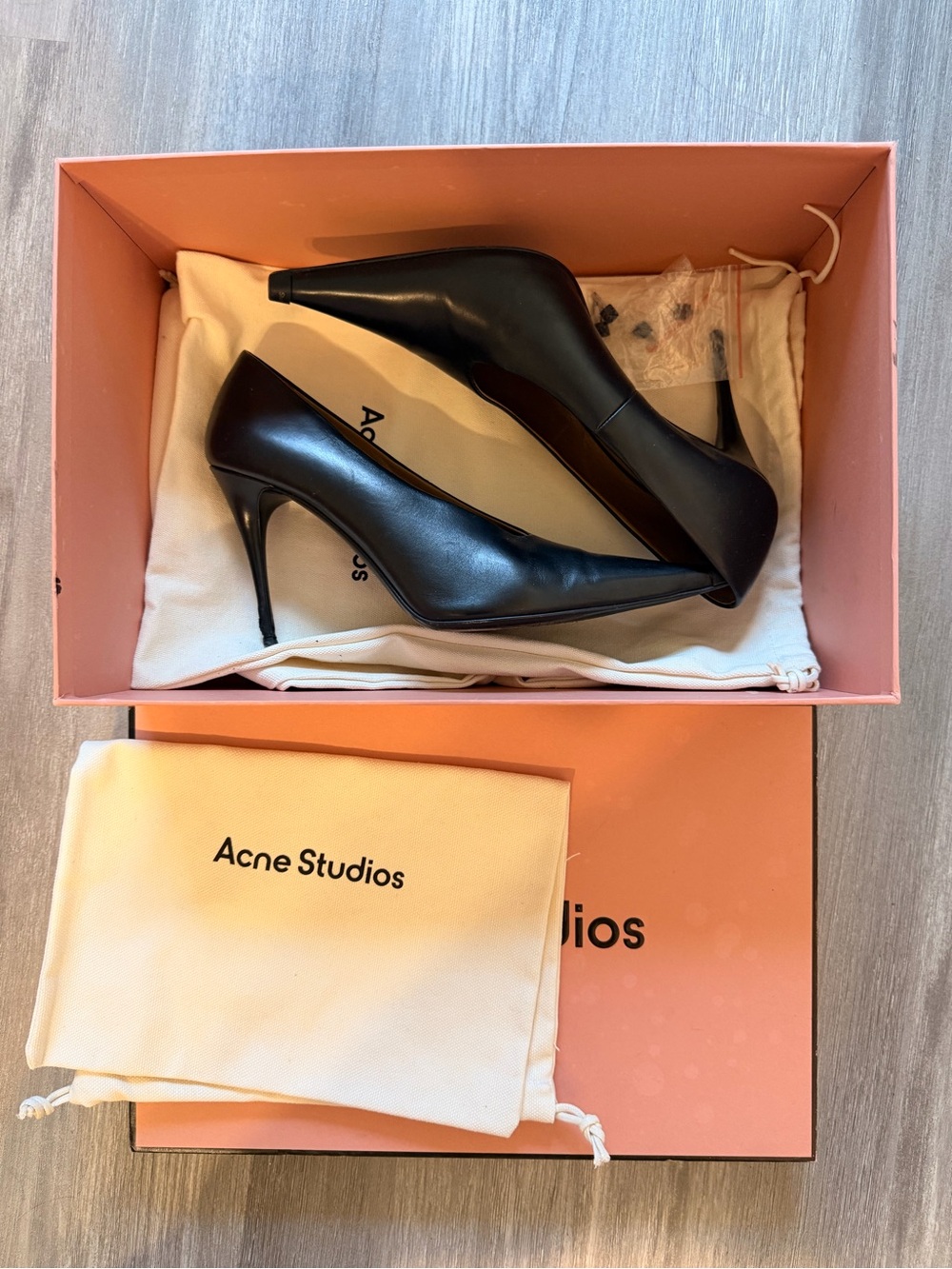 Acne Black Leather Pointed Stiletto Pumps